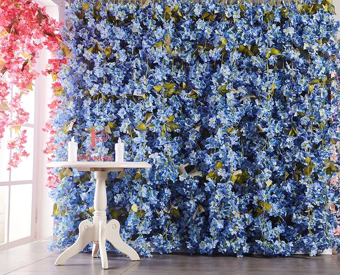 PONKING Flower Garland, Artificial Hydrangea Vine Flowers, Hanging Fake Hydrangeas Vine for Room Anniversary Wedding Birthday Christmas Wall Arch Decor, 2 Pcs, Floral Garland, Blue Flower