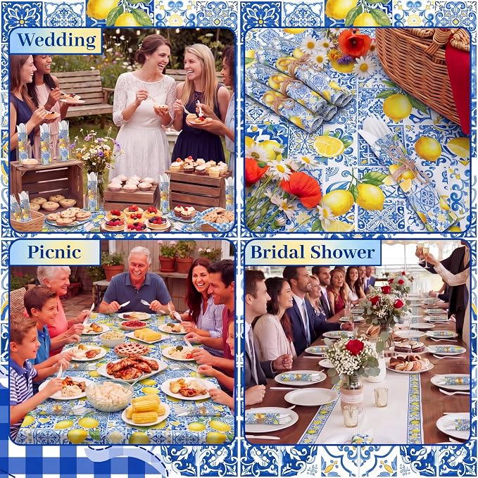 200 Pcs Capri Lemon Party Supplies Biodegradable Disposable Tableware Set for 50 Guests Knives Spoon Fork Paper Napkins Mediterranean Lemons Supplies for Bridal Shower Wedding Bridesmaid Gift