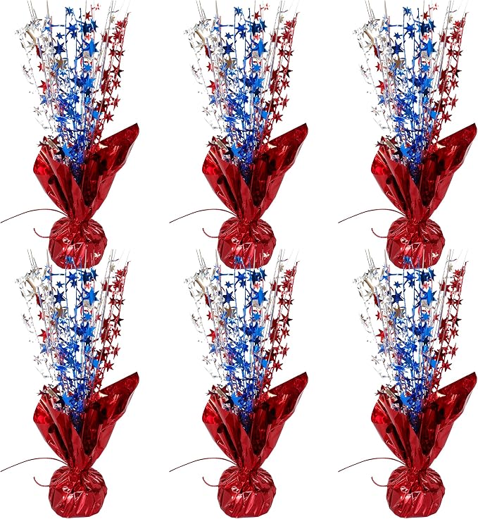 Gyufise 6 Pack Metallic Foil Spray Centerpiece Star Table Decoration Burst Table Centerpieces Table Decor for Birthday Wedding Anniversary Graduation Holiday Party Supplies Red Blue Silver
