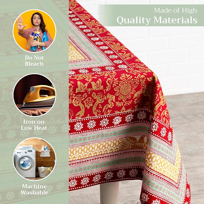 Maison d' Hermine Table Cloth Rectangle Table 100% Cotton 60 x 120 Inches Fall Tablecloth Reusable Everyday Use for Thanksgiving Christmas Decorations Dining Farmhouse Party (Sofia)