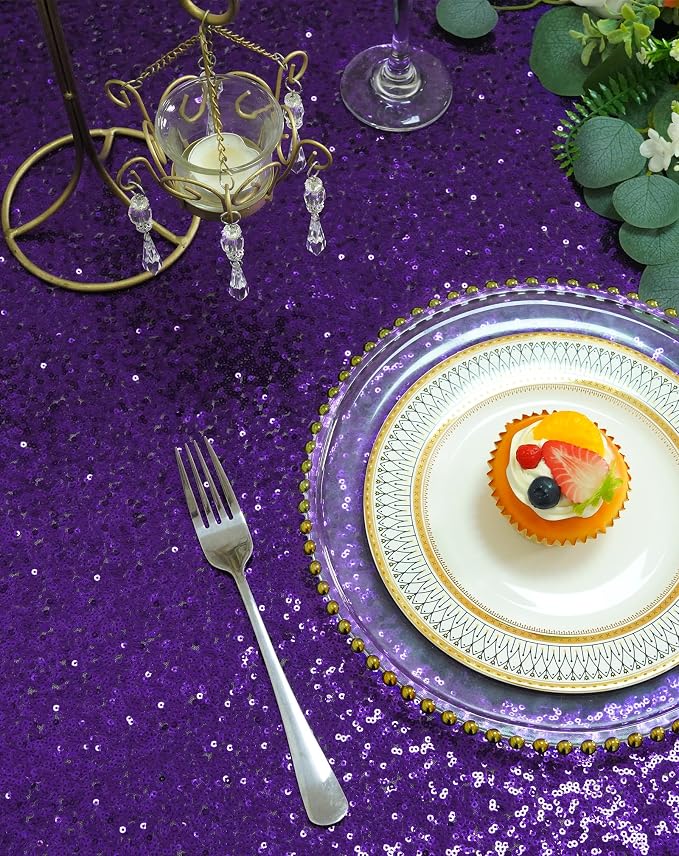 Eternal Beauty Purple Tablecloth, 120 Inch Round Sequin Tablecloth for Party Cake Dessert Table Exhibition Events