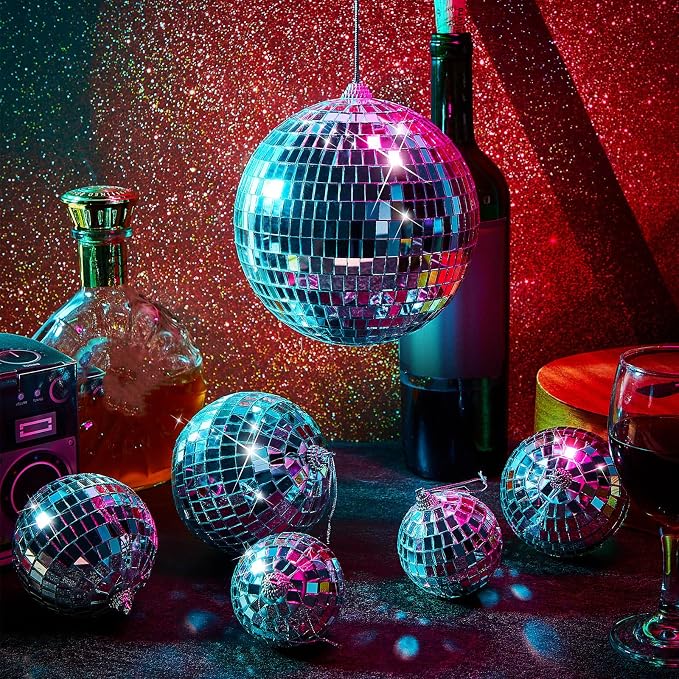 WILLBOND 12 Pack Disco Ball Party Decorations Hanging Mirror Balls Fun Retro Dj Lighting Effect Stage Props Game Accessories, 5.91", 3.94", 3.15", 2.36"(Silver)