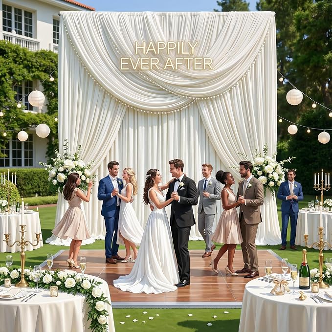 10ft x 15ft Ivory Backdrop Curtains for Wedding Parties, 2 Panels Extra Long Wrinkle Free Fabric Drapes Photo Backdrop for Baby Shower Birthday Stage Reception