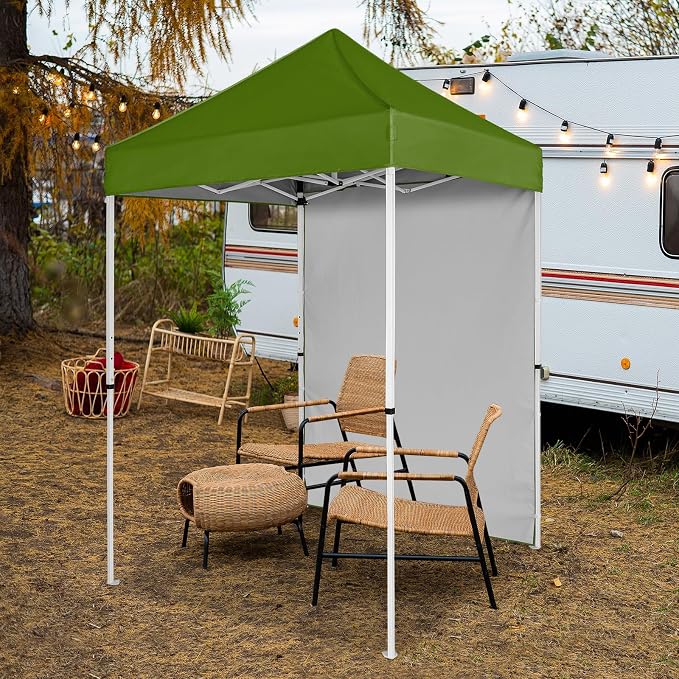 COOS BAY 5x5 Pop Up Canopy Tent with Side Wall, Easy Setup Portable Sun Shelter with Carry Bag, Outdoor Shade for Beach, Camping, Sports & Backyard, Grass Green