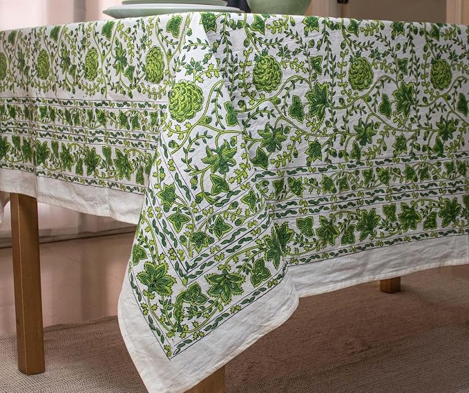 Block Print Table Cloth- 60x120 Inch Rectangle 100% Cotton Handmade Pre-Shrink, Washable for Spring, Kitchen & Dining Perfect for Patio, Indoor & Outdoor, Farmhouse