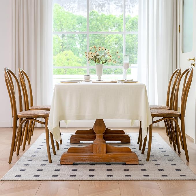 Linen World Linen Tablecloth 90x60 Inch, Rectangular Tablecloth Luxury Texture & Linen Look – Soft, Cool & Breathable Linen Blend Tablecloth for Dining, Kitchen, Outdoor, Easter-Creamy White