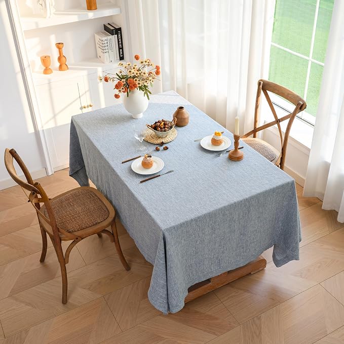 Linen World Yarn-Dyed Linen Tablecloth 55x55inch, Denim Look Table Cover, 100% French Linen Chambray Blue, Soft & Breathable Natural Flax, Washed Table Cloth for Dining & Everyday Use