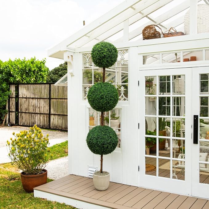Nearly Natural 8ft UV Resistant Artificial Triple Ball Boxwood Topiary Tree Indoor/Outdoor