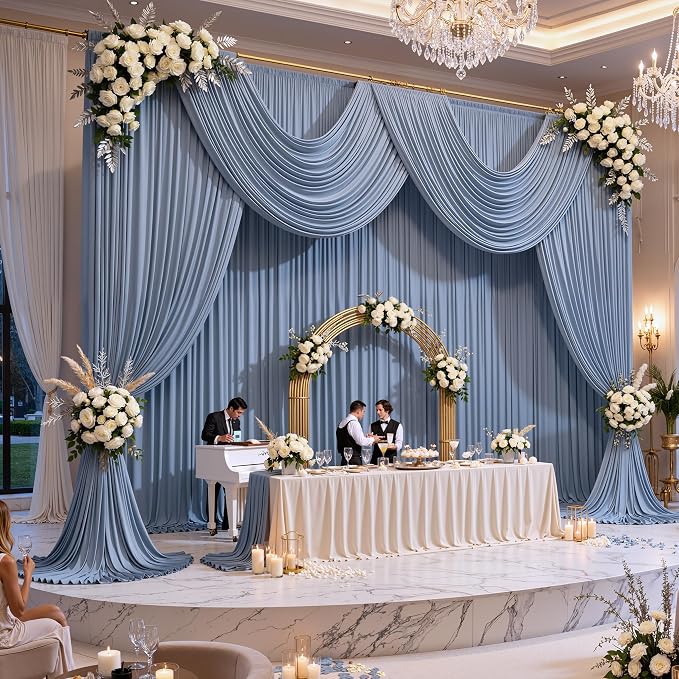 20ft x 15ft Dusty Blue Backdrop Curtains for Wedding Parties, 4 Panels Extra Long Wrinkle Free Fabric Drapes Photo Backdrop for Baby Shower Birthday Stage Reception Lobby Decoration