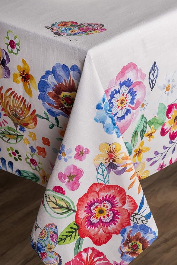 Maison d' Hermine Table Cloth Rectangle Table 100% Cotton 70 x 108 Inches Tablecloth Reusable Decorative for Dining Kitchen Room Farmhouse Party Home Hotel Spring Summer - Happy Florals - High Summer
