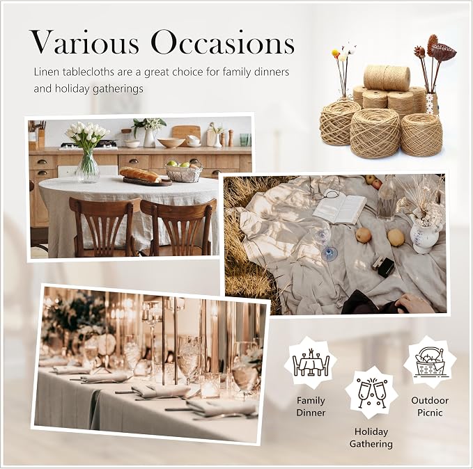 Linen World Hemstitch Linen Tablecloth,French Linen Natural Tablecloth 108" x 60" Inch,Washable Rectangular Table Cloth for Dining,Outdoor,Weddings and Restaurants,Decorative Thanksgiving Christmas