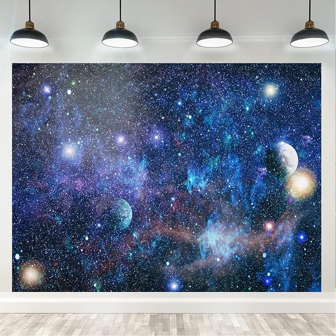 10x8ft Outer Space Backdrop Starry Night Photo Background Universe Galaxy Planet Theme for Boy Girl Birthday Party Decorations Photo Studio Props Cake Table Decor