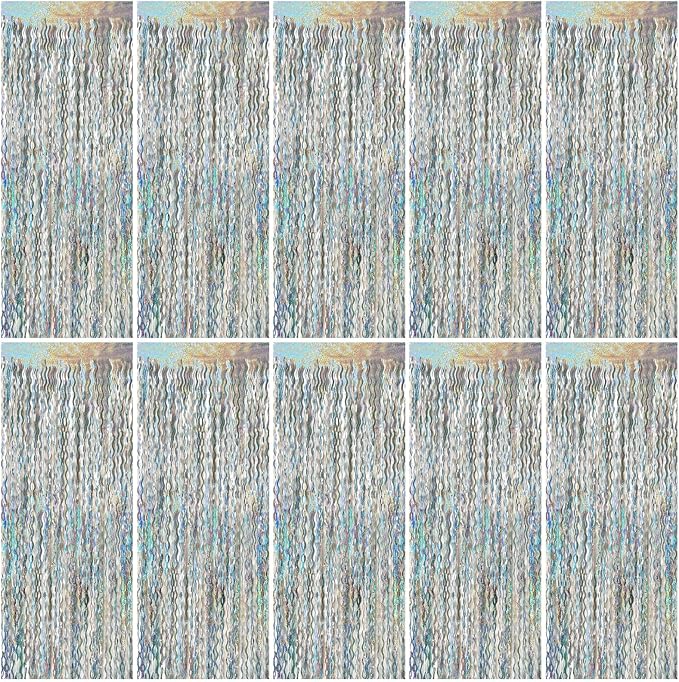 Tinsel Foil Fringe Curtains Wavy Backdrop for Parties Sparkle Metallic Wavy Foil Fringe Backdrop Curtain for Party Decorations Photo Booth Props for Birthday Graduation Wedding