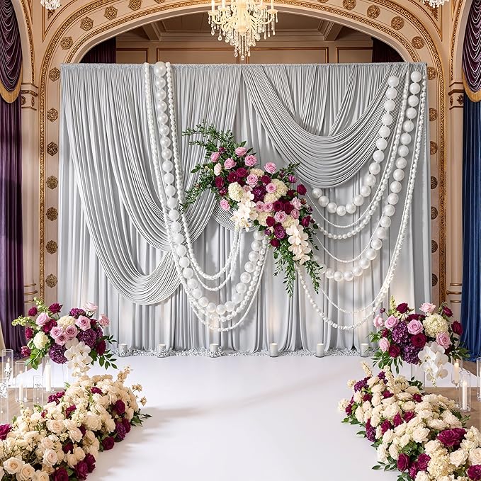 10ftx8ft Wrinkle Free Silver Backdrop Curtain for Parties, Thick Polyester Backdrop Drapes for Wedding Birthday Party Photography Background Baby Shower Decor