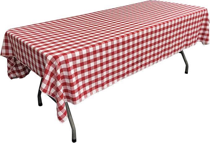 LA Linen TCcheck60x108-RedK98 Polyester Gingham Checkered Rectangular Tablecloth, White & Red - 60 x 108 in.