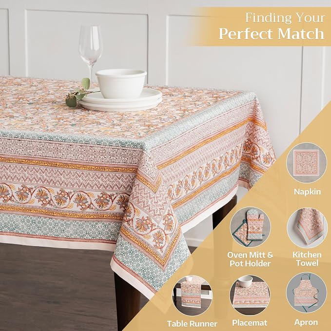 Maison d' Hermine Table Cloth Rectangle Table 100% Cotton 60 x 90 Inches Fall Tablecloth Reusable Everyday Use for Thanksgiving Christmas Decorations Dining Farmhouse Party (Nila)