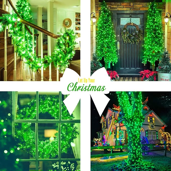 JMEXSUSS 200 LED Green Christmas String Lights Indoor Outdoor Clear Wire | Connectable, Plug in, for Halloween Christmas St Patricks Day Spring Tree Garden Decor