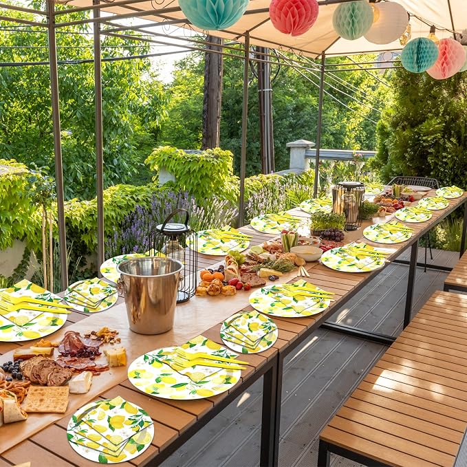 50 Guests Lemon Party Decorations Plates and Napkins Yellow Lemons Summer Party Supplies for Birthday Baby Shower Lemon Theme Disposable Plates Tableware Set 200 PCS