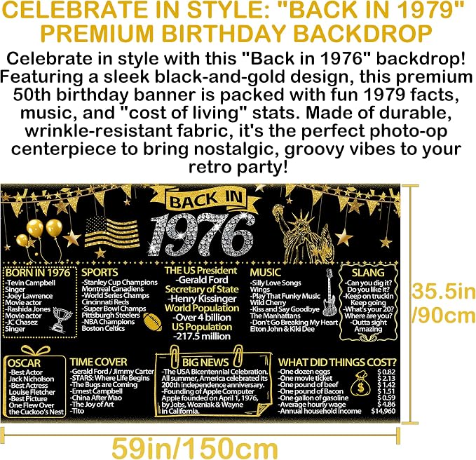 50th Birthday Decorations, Black and Gold Birthday Decorations Kit for Men and Women, Banner, Backdrop, Porch Sign, 6 Pcs Honeycomb Centerpieces, 6Pcs Hanging Swirls, Party Supplies (Black Gold 50th)
