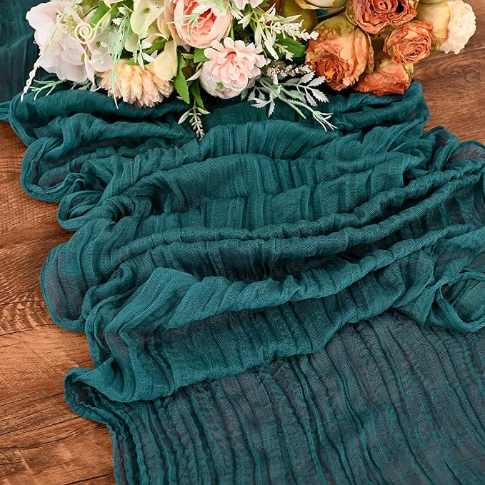 24 Pack Teal Cheesecloth Table Runner,Gauze Boho Long Cheese Cloth Table Runner 17x108 inch Rustic Table Runners for Wedding Party Bridal Shower Banquet Table Decorations