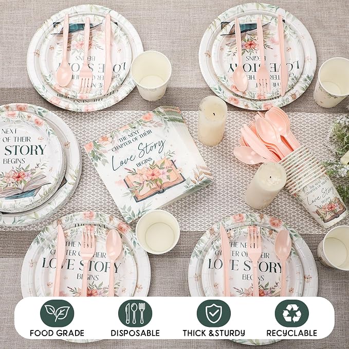 Yungyan 252 Pcs Next Chapter Love Bridal Shower Party Tableware Set Included Plates Napkins Cups Forks Knives Cutlery for Party Decorations Supplies 36 Guests