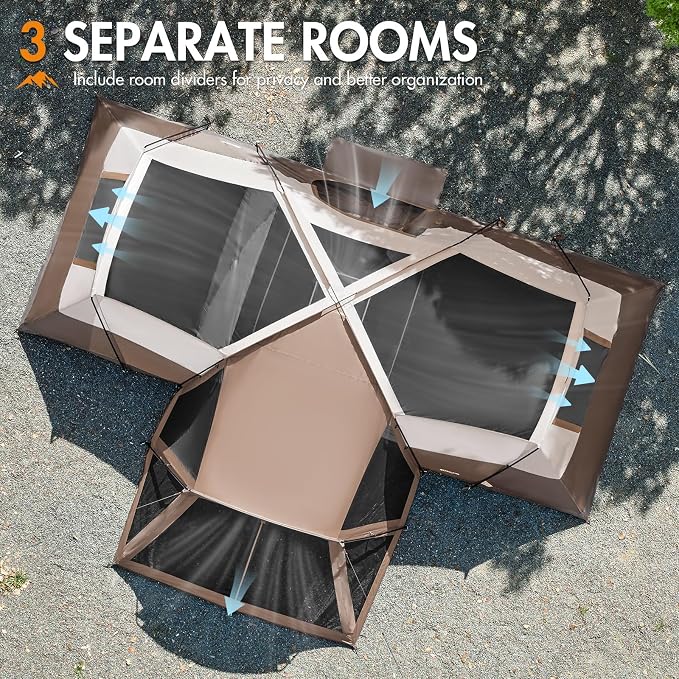 PORTAL 6/8/10 Person Family Camping Tent with Screen Room, Water Resistant Big Tunnel Tents with Rainfly, Large Family Tent for Camping, Outdoor, Patio