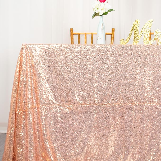ShiDianYi Sequin Tablecloth 60x102-Inch,Rose Gold Tablecloth Elegant Shimmer Tablecloth for Parties Wedding Tablecloth Square Table Linens, Sparkly Table Cloth/Overlay