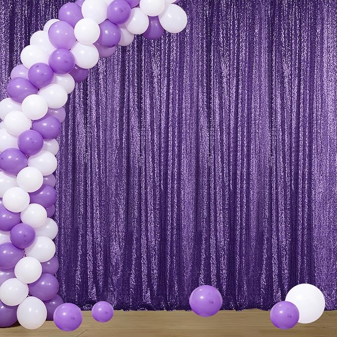 Sugargirl Purple Sequin Backdrop Curtain 4FTx8FT Glitter Purple Background Drapes Sparkle Photography Backdrop for Party Wedding Birthday Wall Decoration(1 Panel)