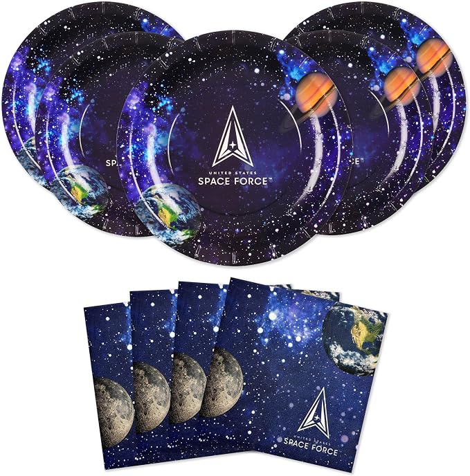 U.S. Space Force Party Plates & Napkins Set (Party for 16 guests) 16 Lg. Plates and 16 Luncheon Napkins. Space Force Tableware for Birthdays, Holidays and Military Celebrations. by Havercamp