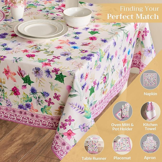 Maison d' Hermine Table Cloth Square Table 100% Cotton 60 x 60 Inches Tablecloth Reusable Decorative for Dining Kitchen Room Farmhouse Party Home Hotel Restaurant Spring Summer - Chardon