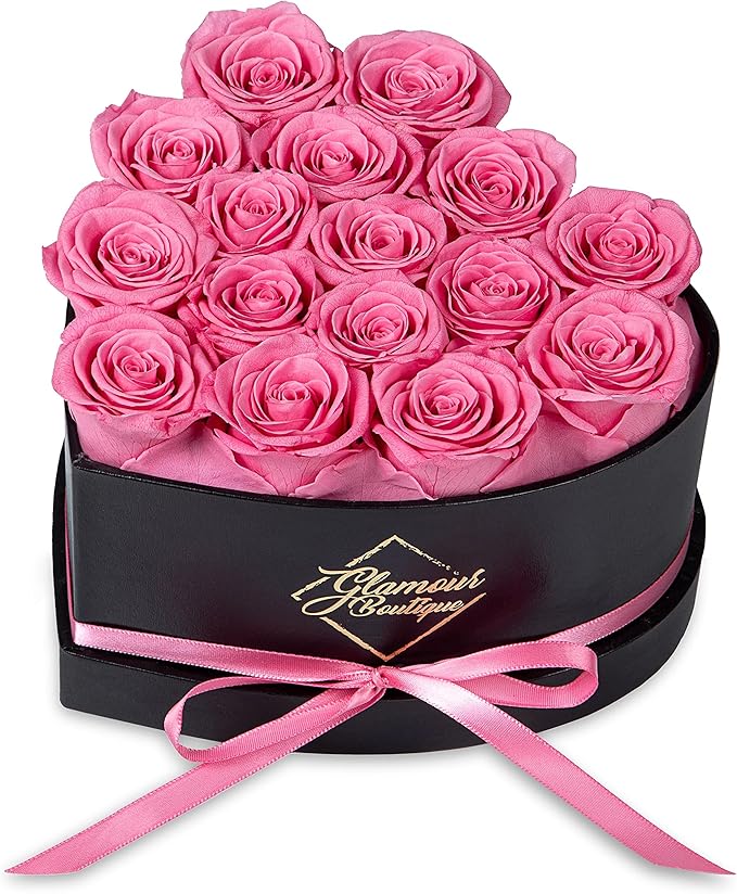 GLAMOUR BOUTIQUE 16 Flower Forever Heart Shape Box, Mothers Day Gift For Mom, Eternal Preserved Roses Gift for Her, Flowers bouquet, For Birthday, Anniversary, Girlfriend - Pink