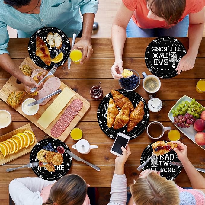 140PCS Bad Two The Bone Theme Party Decorations Boy Rock And Roll Birthday Tableware Include Plates,Napkins and Cups for Birthday Party Decorations