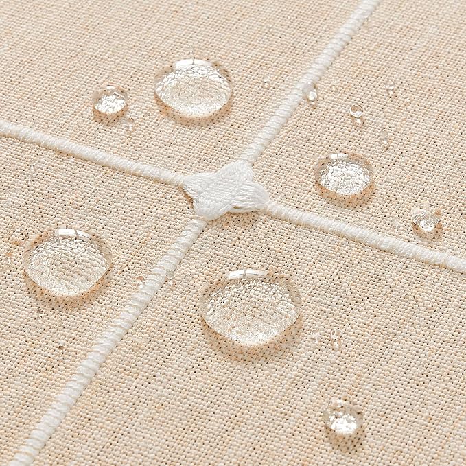 ZeeMart Grid Embroidered Hemmed Tablecloths, Cream 60x60 Inch, Farmhouse Style Heavy Weight Cotton Linen Cream Tablecloths, Boho Plaid Water Resistant Square Table Cloth