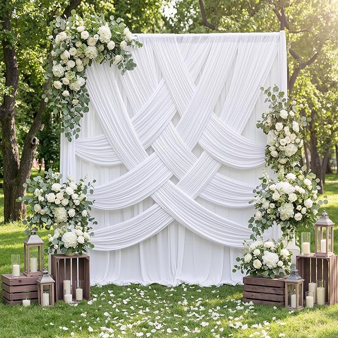10ftx15ft Wrinkle Free White Backdrop Curtain, 2 Panels 15FT Height White Drapes for Wedding, Silky Polyester Polyester Back Drop Cloth Draping for Birthday Party Photography Background Party
