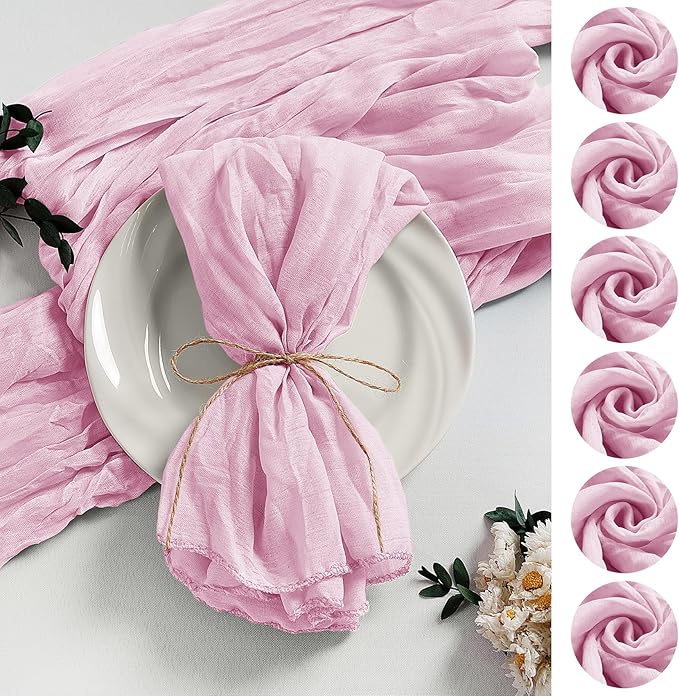 LZY 60 Pack Gauze Cheesecloth Napkins 20x20 Inch Dinner Cloth Napkins, Soft Boho Table Napkins Rustic Wrinkled Cheese Cloth Napkins Bulk for Wedding Party Baby Shower Event Decor (Pink)