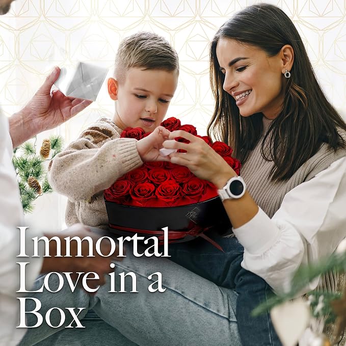 GLAMOUR BOUTIQUE 27 Flower Forever Heart Shape Box, Mothers Day Gift For Mom, Eternal Preserved Roses Gift for Her, Flowers bouquet, For Birthday, Anniversary, Girlfriend - Red