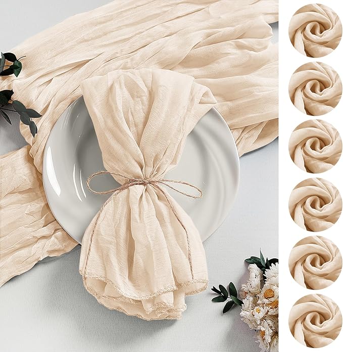 LZY 60 Pack Gauze Cheesecloth Napkins 20x20 Inch Dinner Cloth Napkins, Soft Boho Table Napkins Rustic Wrinkled Cheese Cloth Napkins Bulk for Wedding Party Baby Shower Event Decor (Ivory)