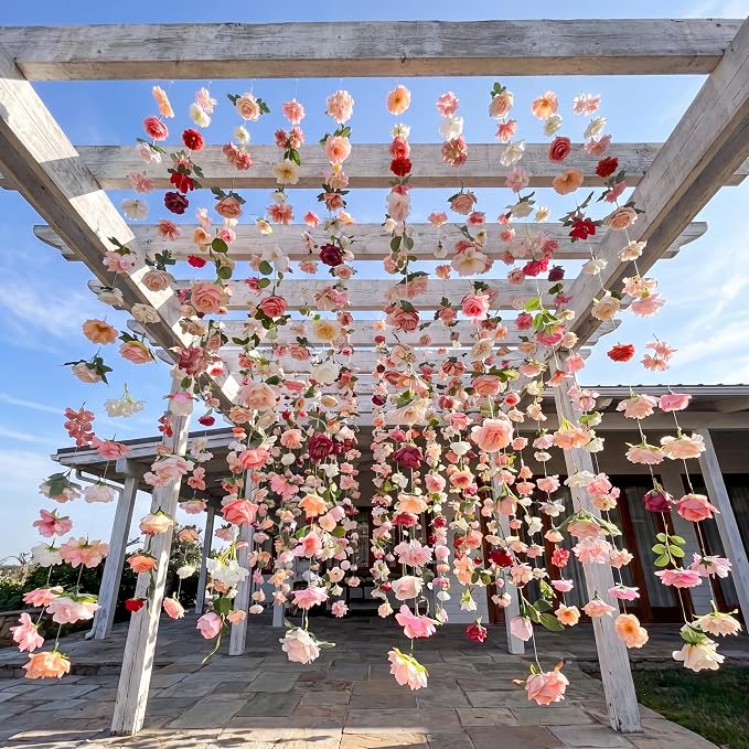 Suncalla 12 Pcs 70.8 ft Wildflower Garland Pre Strung Artificial Hanging Flower Vine Backdrop Decor from Ceiling Floating Silk Floral Garland for Garden Wedding Bridal Shower(Blossom,Multicolor)