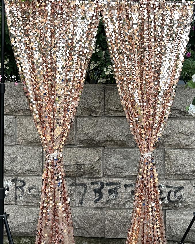 Rose Gold Sequin Backdrop, 4x10 Feet, 2 Panel Shimmer Glitter Photobooth Props for Decor, Parties, Home, Wedding, Birthday