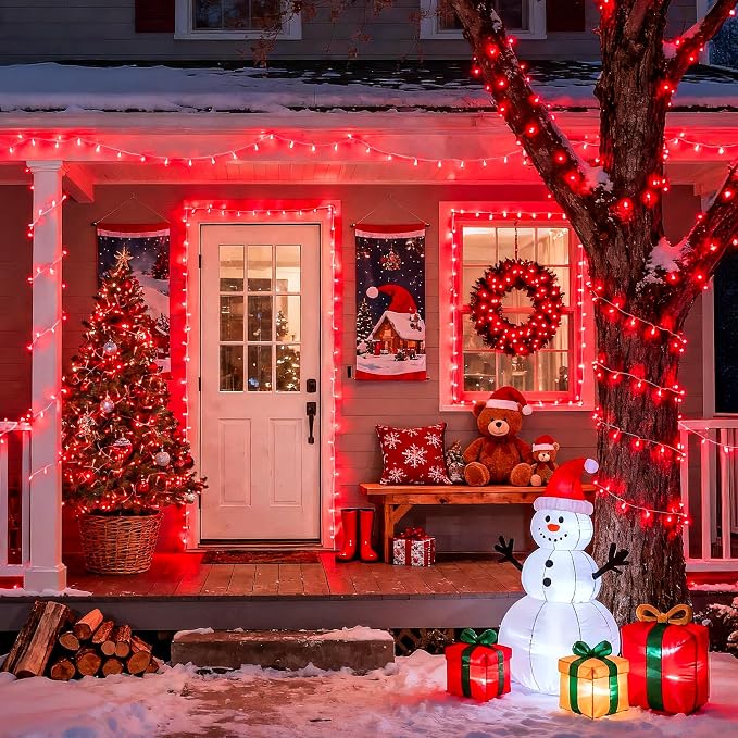 JMEXSUSS 66ft 200 LED Red String Lights Plug in | Clear Wire, connectable, 8 modes, Timer, Outdoor Indoor for Room Party Tree Halloween Christmas Decorations