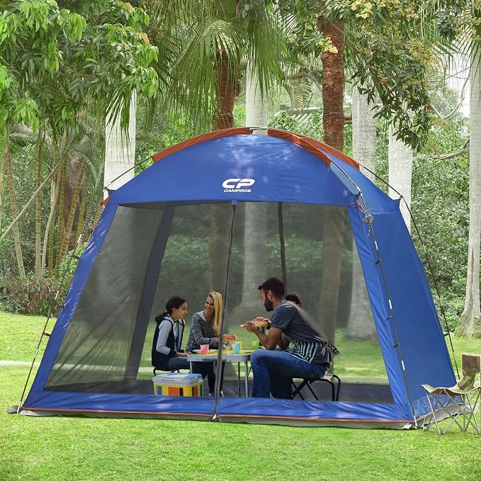 CAMPROS CP Screen House Room with 1 Side Wind/Sun Panel Canopy Tent Camping Tent Screen Shelter Gazebos for Patios Outdoor Camping Activities, 10'X10'X86in(H) - Blue