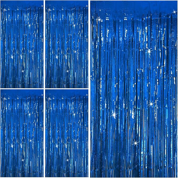 Tinsel Curtain Party Backdrop Blue Birthday Party Decorations 5 Packs Glitter Foil Fringe Curtain Party Decor Streamers Photo Booth for Birthday Christmas Wedding Halloween Graduation Decorations