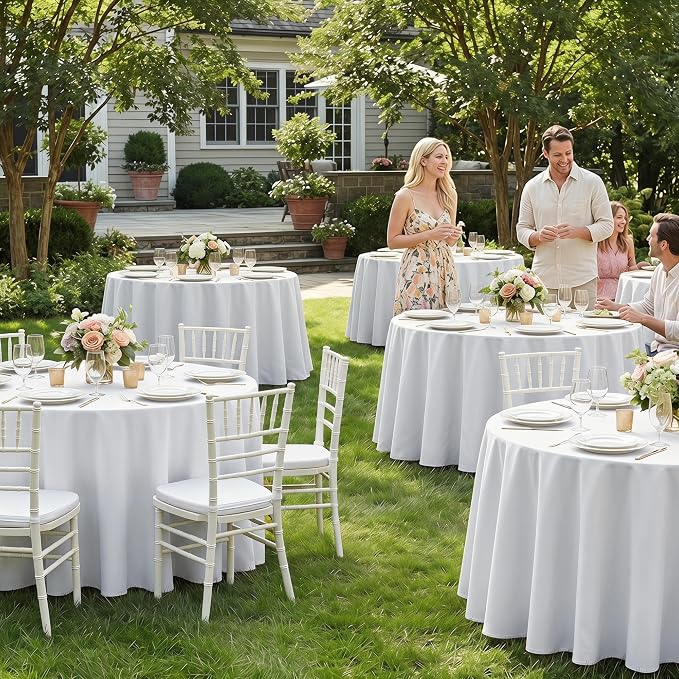 Fitable 8 Pack White Table Cloths 120 Inch Round - Stain Resistant and Washable Tableclothes, Polyester Fabric Table Covers for Wedding, Party, Banquet, Formal Events