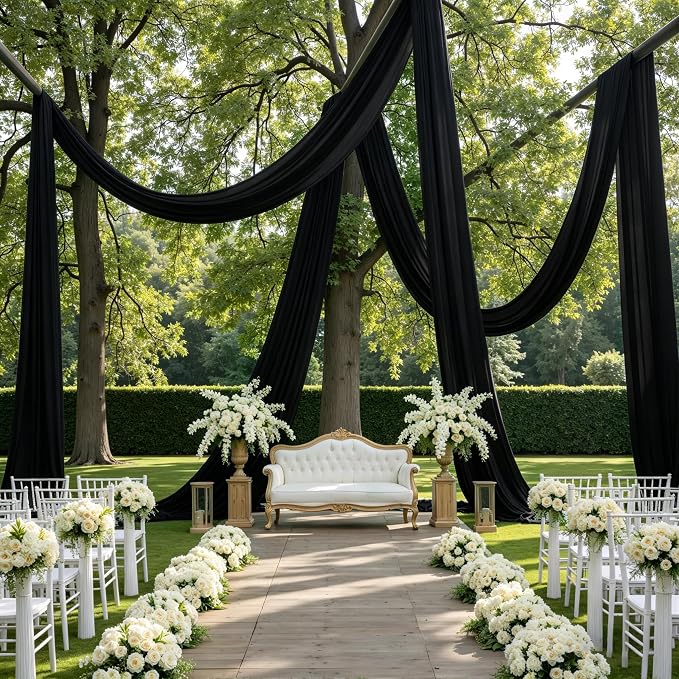 10ftx40ft Black Ceiling Curtain for Wedding Parties – 2 Panels Wrinkle-Free 40 FT Long Tent Draping Curtains for Wedding, Birthday & Theme Parties, 40ft Height with Rod Pocket