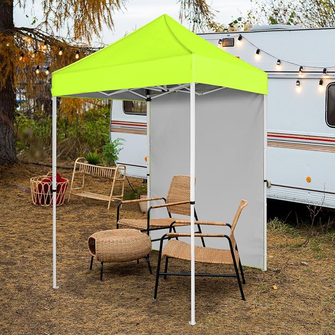 COOS BAY 5x5 Pop Up Canopy Tent with Side Wall, Easy Setup Portable Sun Shelter with Carry Bag, Outdoor Shade for Beach, Camping, Sports & Backyard, Neon Green