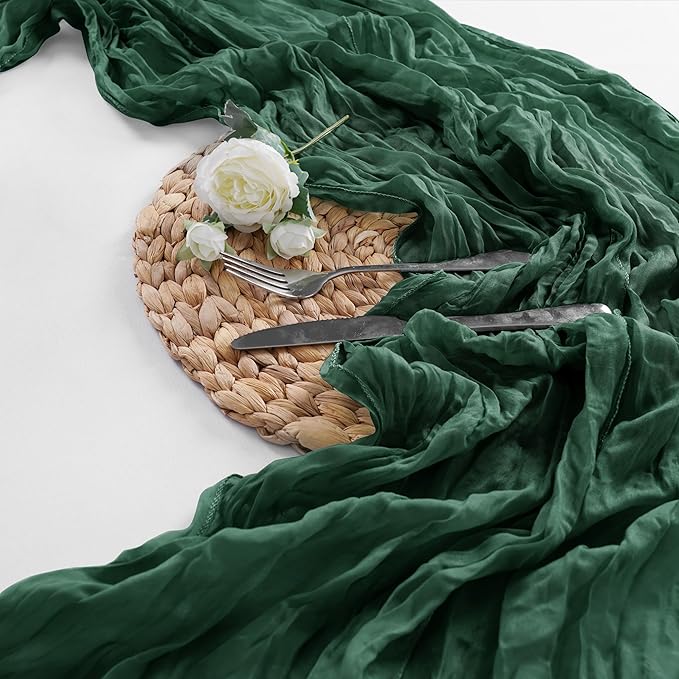 30 Pieces Emerald Green Cheesecloth Table Runner, 17x108 Inch Long Boho Gauze Table Runner Rustic Decorations for Wedding Birthday Holiday Party Baby Shower Table Decor