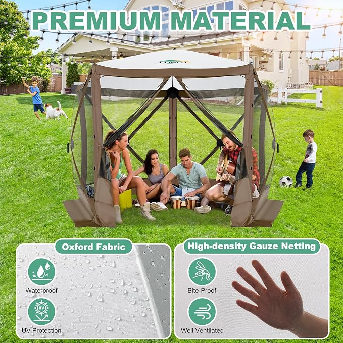 COBIZI 10x10 FT Pop up Gazebo, Popup Canopy tent,Screened In Gazebos with sidewalls, Waterproof Portable Outdoor Small Screen tents Sun Shelter,carpas para patio for Camping, Garden and Backyard,Brown