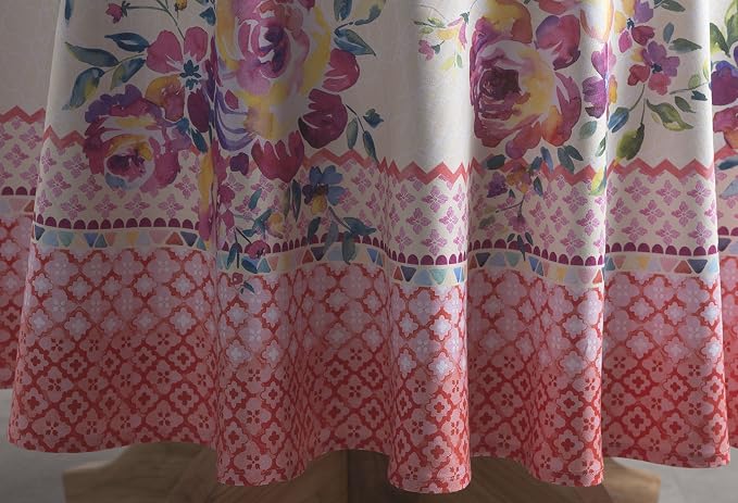 Maison d' Hermine Table Cloth Round Table 100% Cotton 63 Round Inches Tablecloth Reusable Decorative for Dining Kitchen Room Farmhouse Party Home Hotel Restaurant Spring Summer - Rose Garden