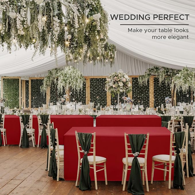 HolidayIdeas 4-Pack Red Fitted Tablecloth for 8ft Tables Christmas Decor | Wrinkle resistant rectangular table covers holiday party banquet events supply craft fairs