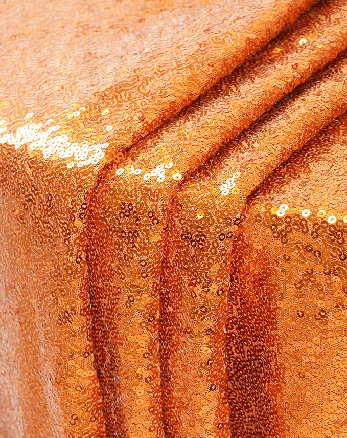 Eternal Beauty Orange Tablecloth, 90x132 Inch Sequin Rectangle Table Cover for Cake Dessert Exhibition Party Birthday Events